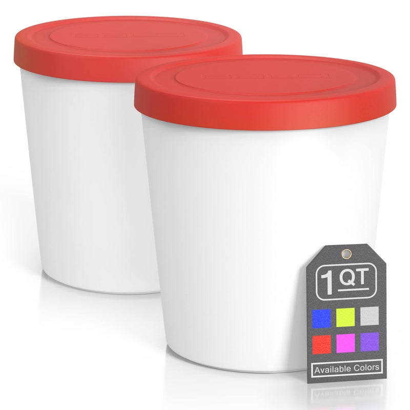 BALCI - Premium Ice Cream Containers (2 Pack - 1 Quart Each) Perfect Freezer Storage Tubs with Lids for Ice Cream, Sorbet and Gelato! - Red - Image 1